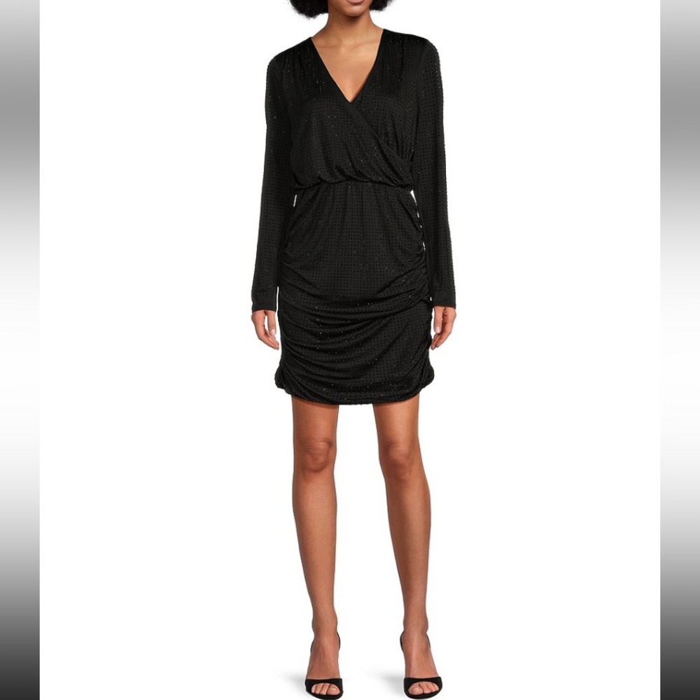 Gibson & Latimer Studded V Neck Long Sleeve Wrap Above the Knee Dress Large
